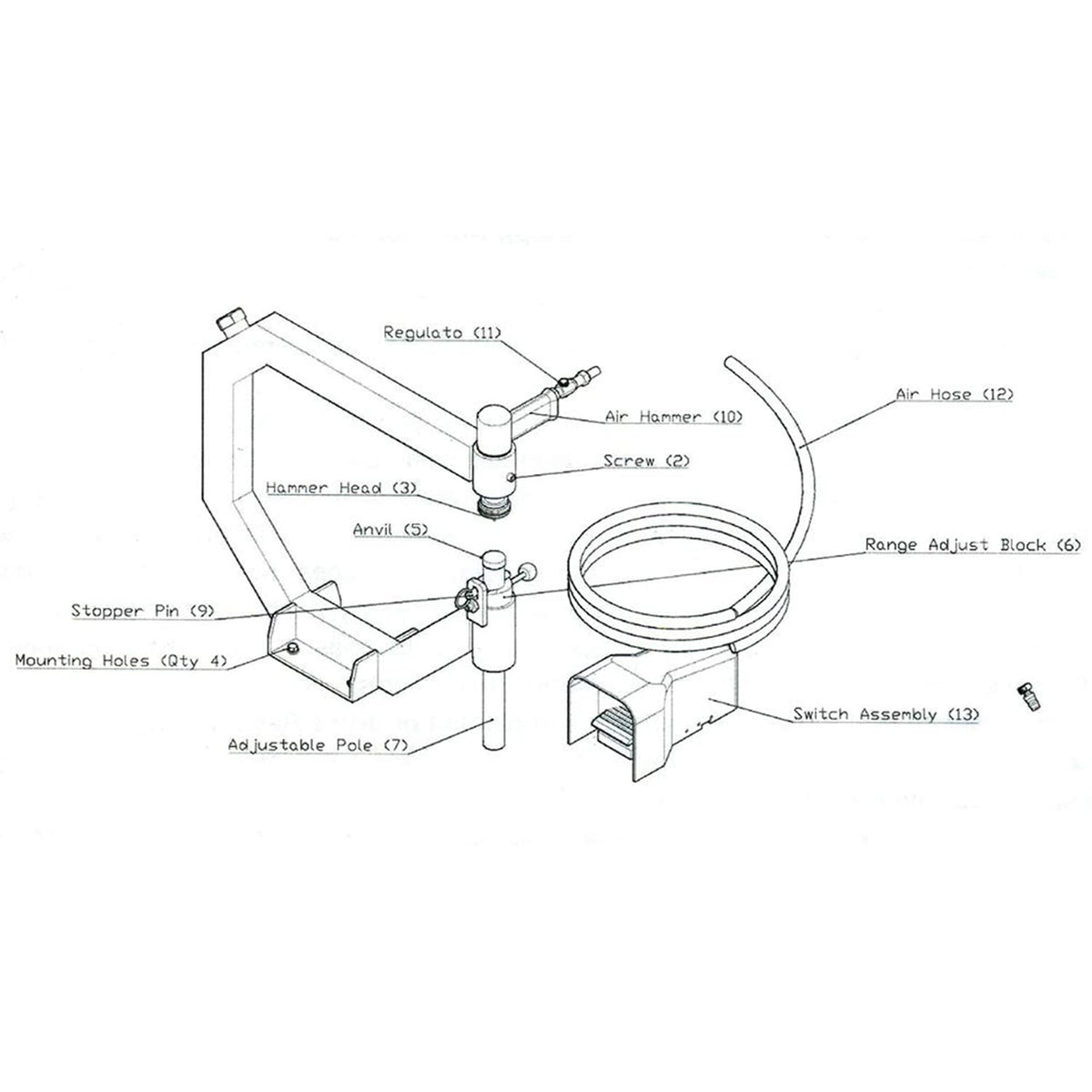 19.6" Throat Pneumatic Planishing Hammer with Steel Frame Stand & Foot Pedal K461