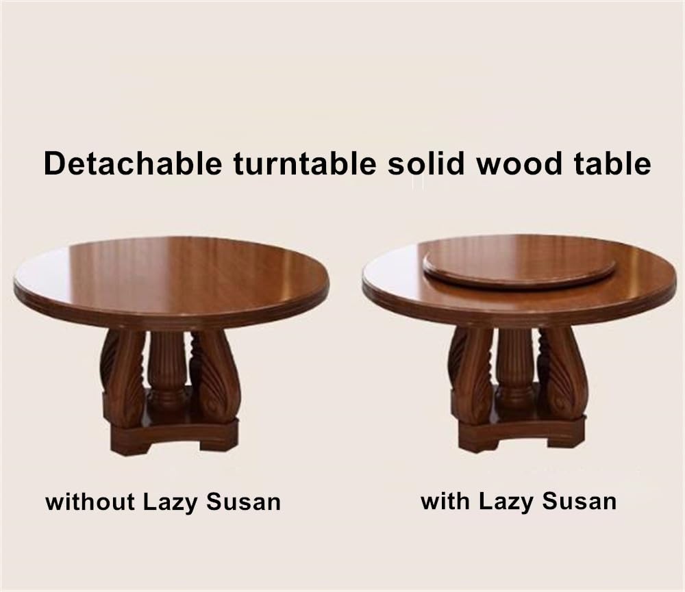 Black Round Solid Wood Dining Table with Lazy Susan E2510