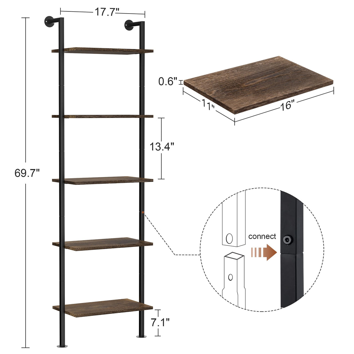 5-Tier Solid Wood Ladder Bookshelf Y979075