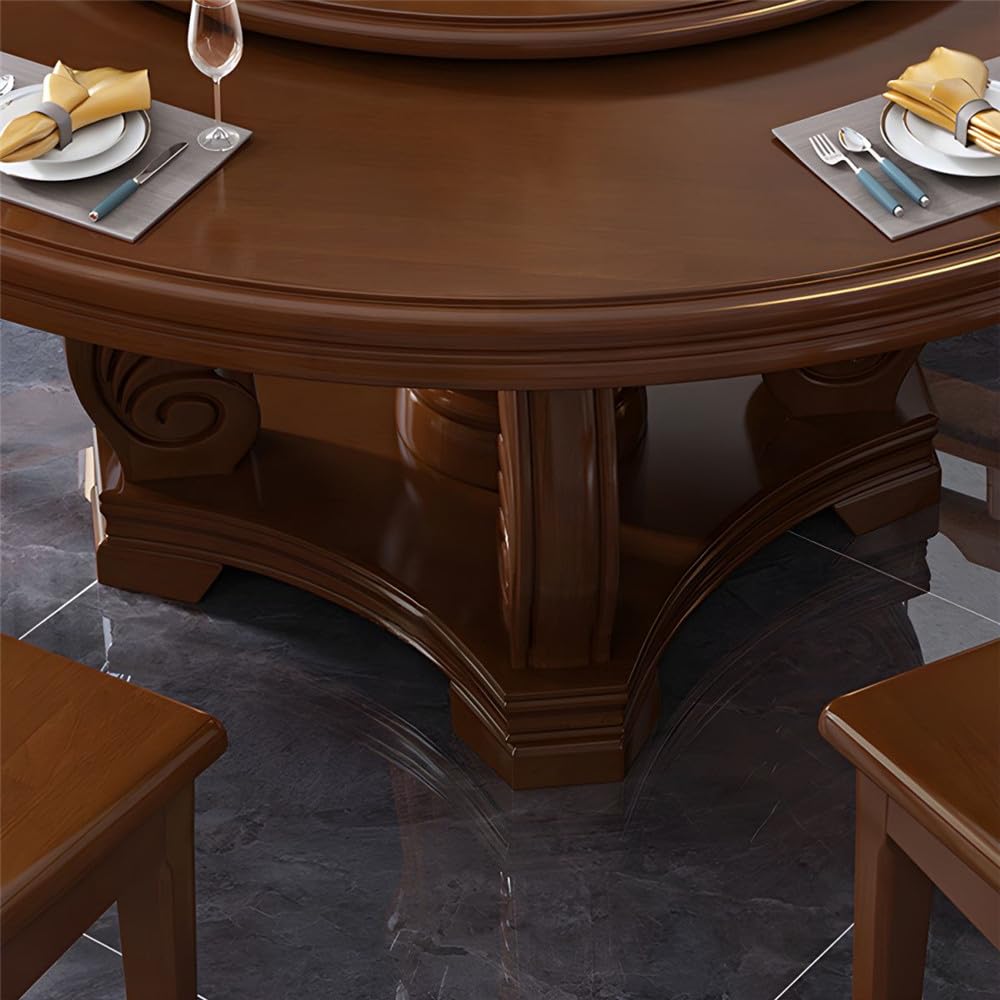 Black Round Solid Wood Dining Table with Lazy Susan E2510