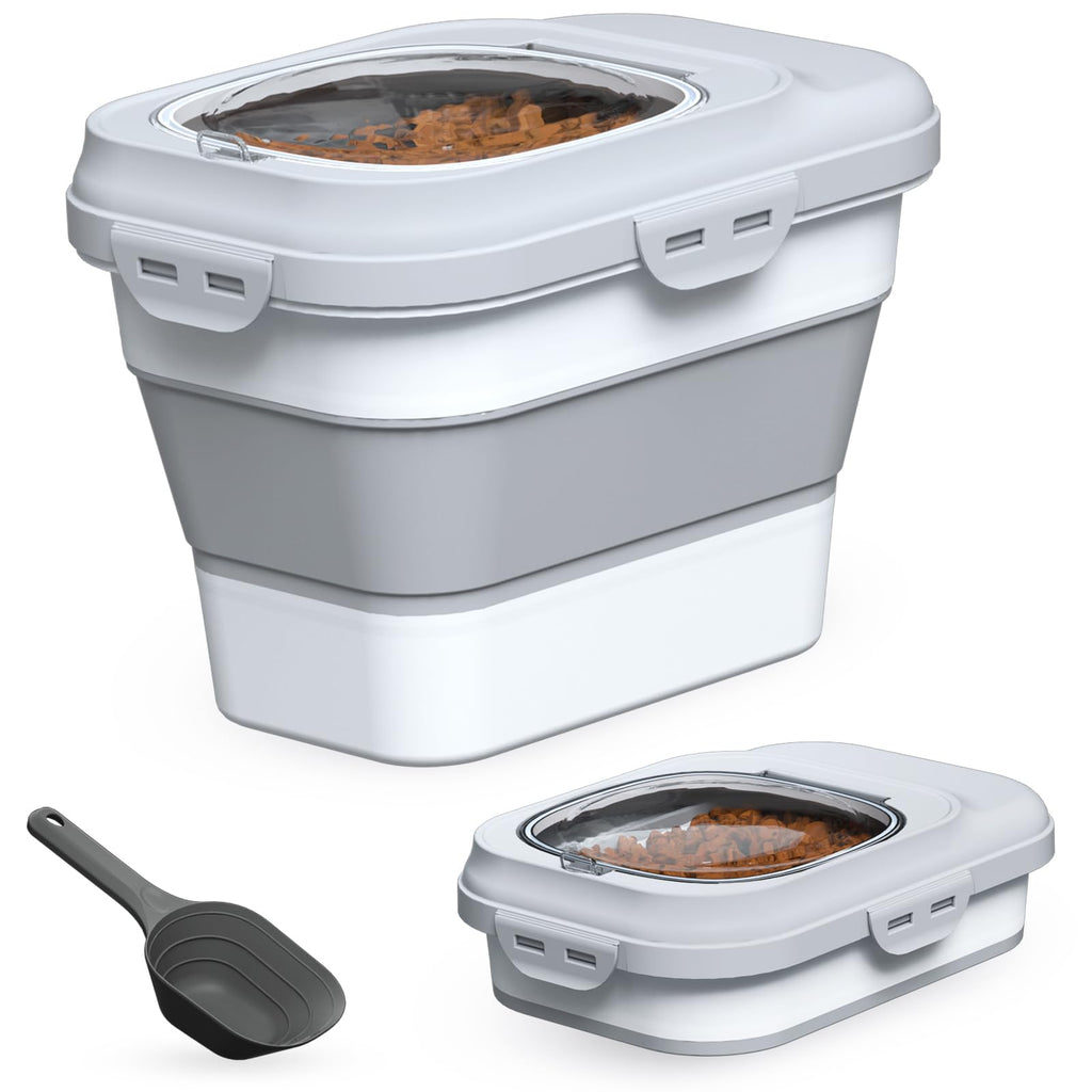 Collapsible Dog Cat Food Storage Container with Scoop Grey N414861