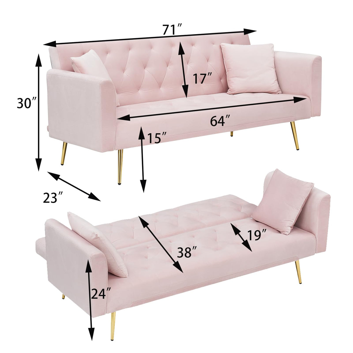 71" Velvet Convertible Sofa Bed B503093