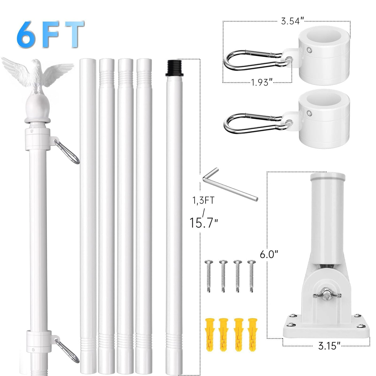 6FT Stainless Steel Flagpole Kit M273