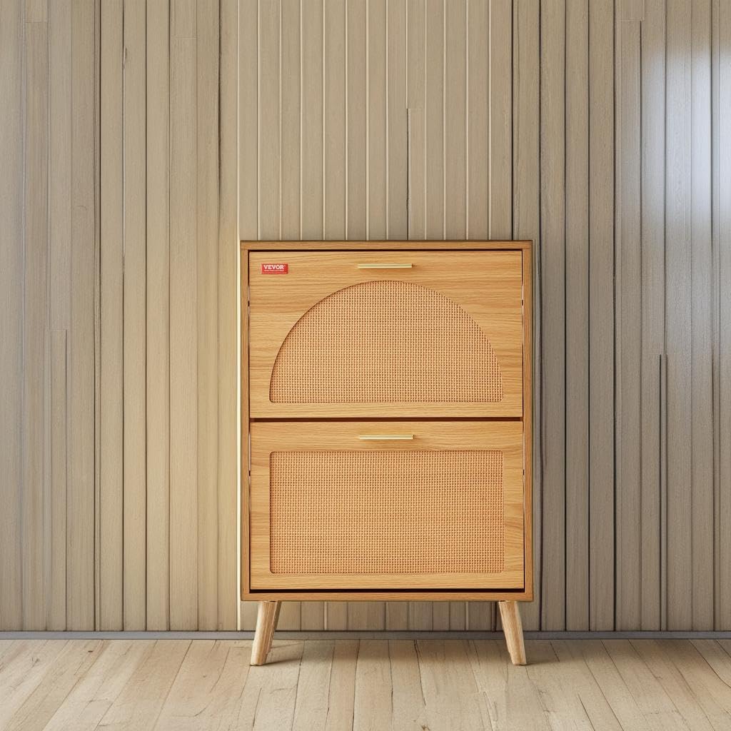 2 Flip Drawers Rattan Shoe Storage Cabinet F152436