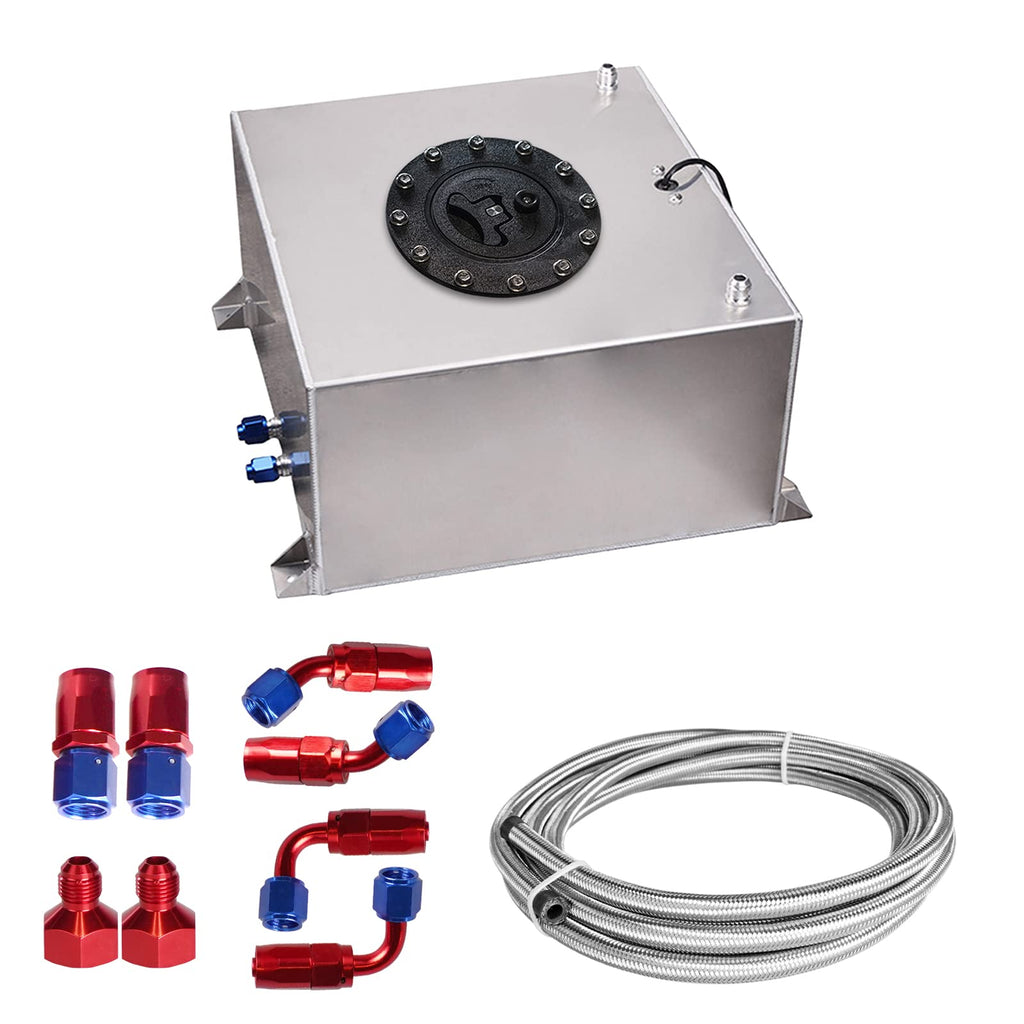 5 Gallon 20L Polished Aluminum Fuel Cell Tank with Cap Level Sender Oil Feed Line F617527