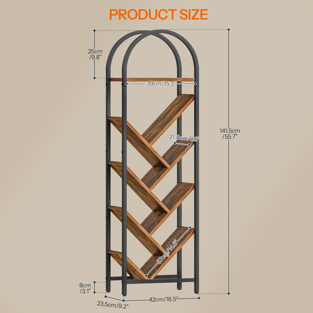 8-Tier Arched Bookshelf with Metal Frame E449
