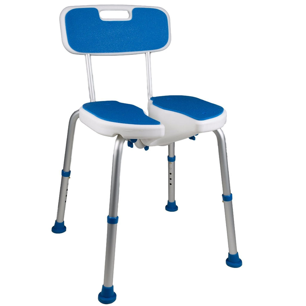 White Blue Foam Padded Shower Safety Seat with Backrest M8209