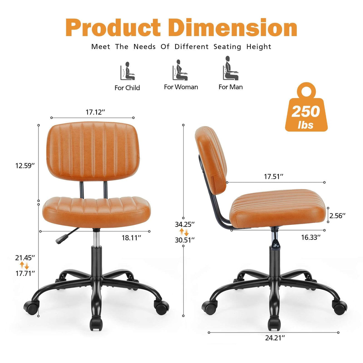 Orange Adjustable Height Swivel Rolling Office Chair A420