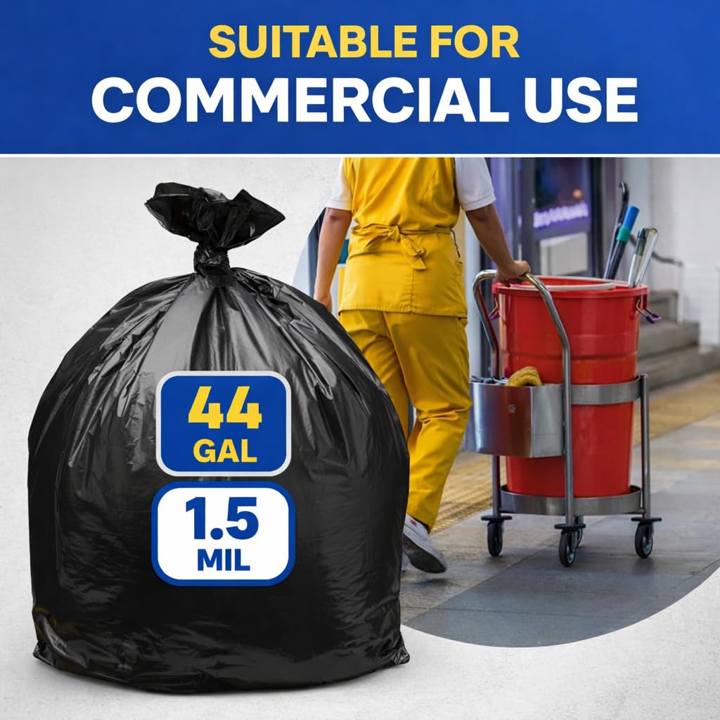 Black 40-45 Gallon Heavy Duty 1.5 Mil Trash Bags Pack of 100 W112512