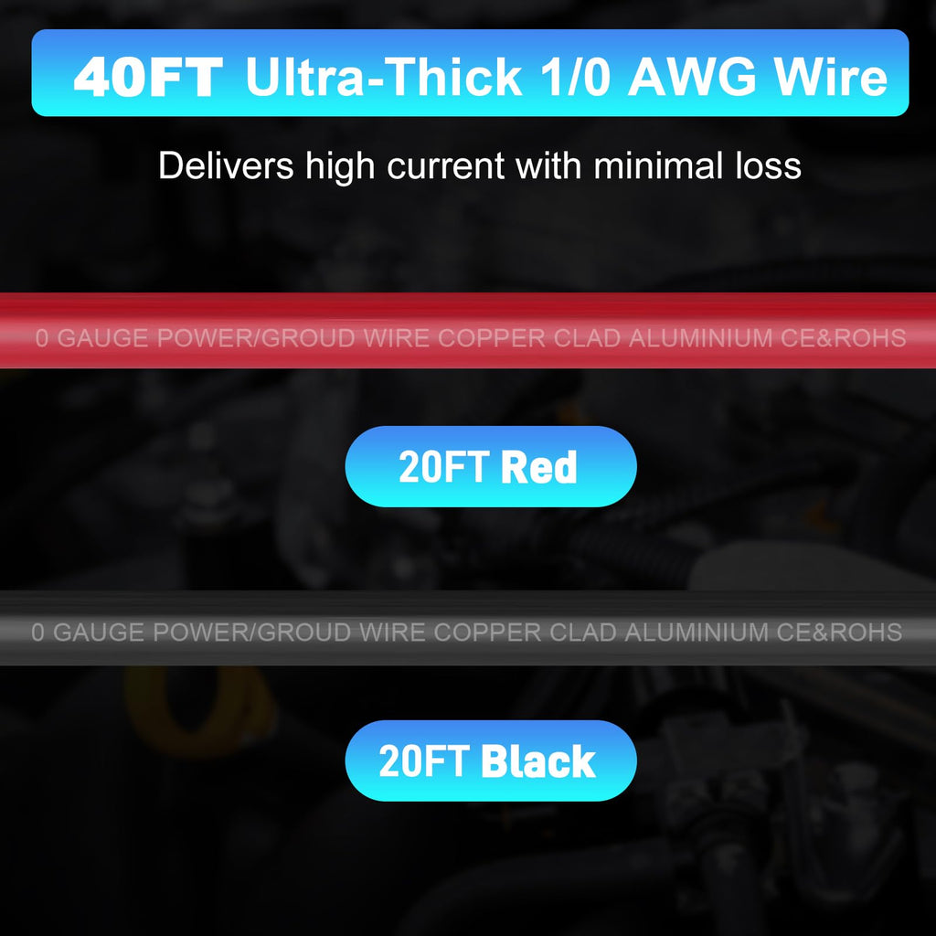 1/0 Gauge Copper Clad Aluminum Wire Kit with 250A ANL Fuse Holder Q235