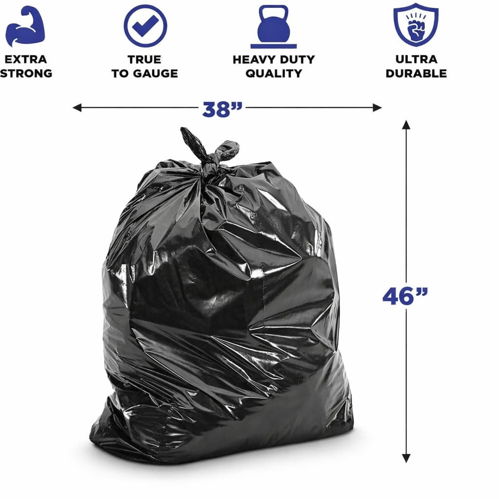 Black 40-45 Gallon Heavy Duty 1.5 Mil Trash Bags Pack of 100 W112512