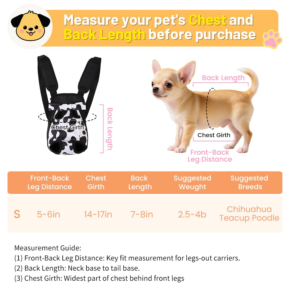 Adjustable Soft Ventilated Pet Carrier Backpack, 2.5-4 lbs, Cow Print U523285