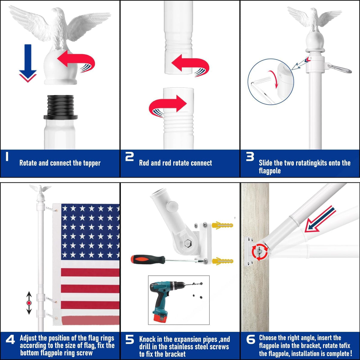 6FT Stainless Steel Flagpole Kit M273