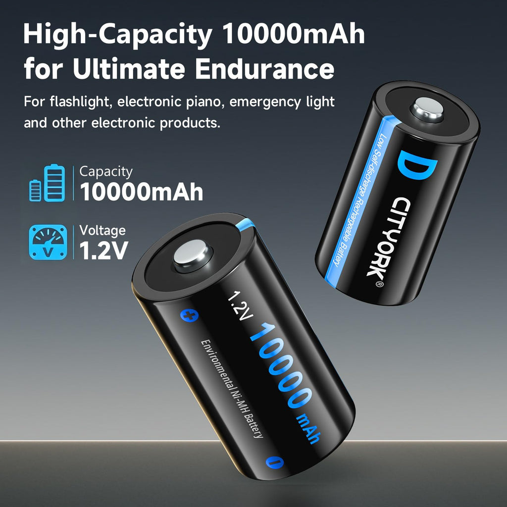 4 Pack 10000mAh Rechargeable D Batteries with 8 Bay LCD Charger J35047