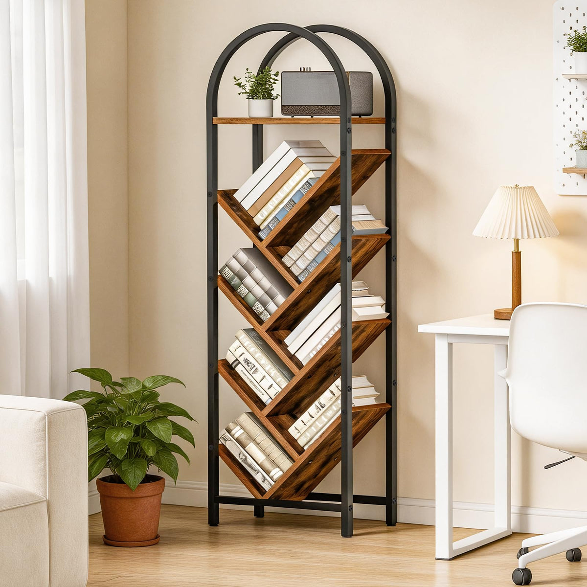 8-Tier Arched Bookshelf with Metal Frame E449
