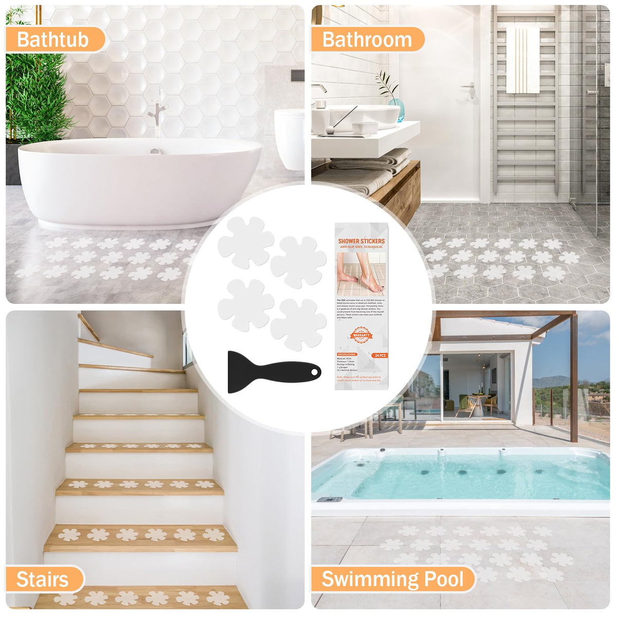 24 PCS Clear Non Slip Bathtub Stickers L8256