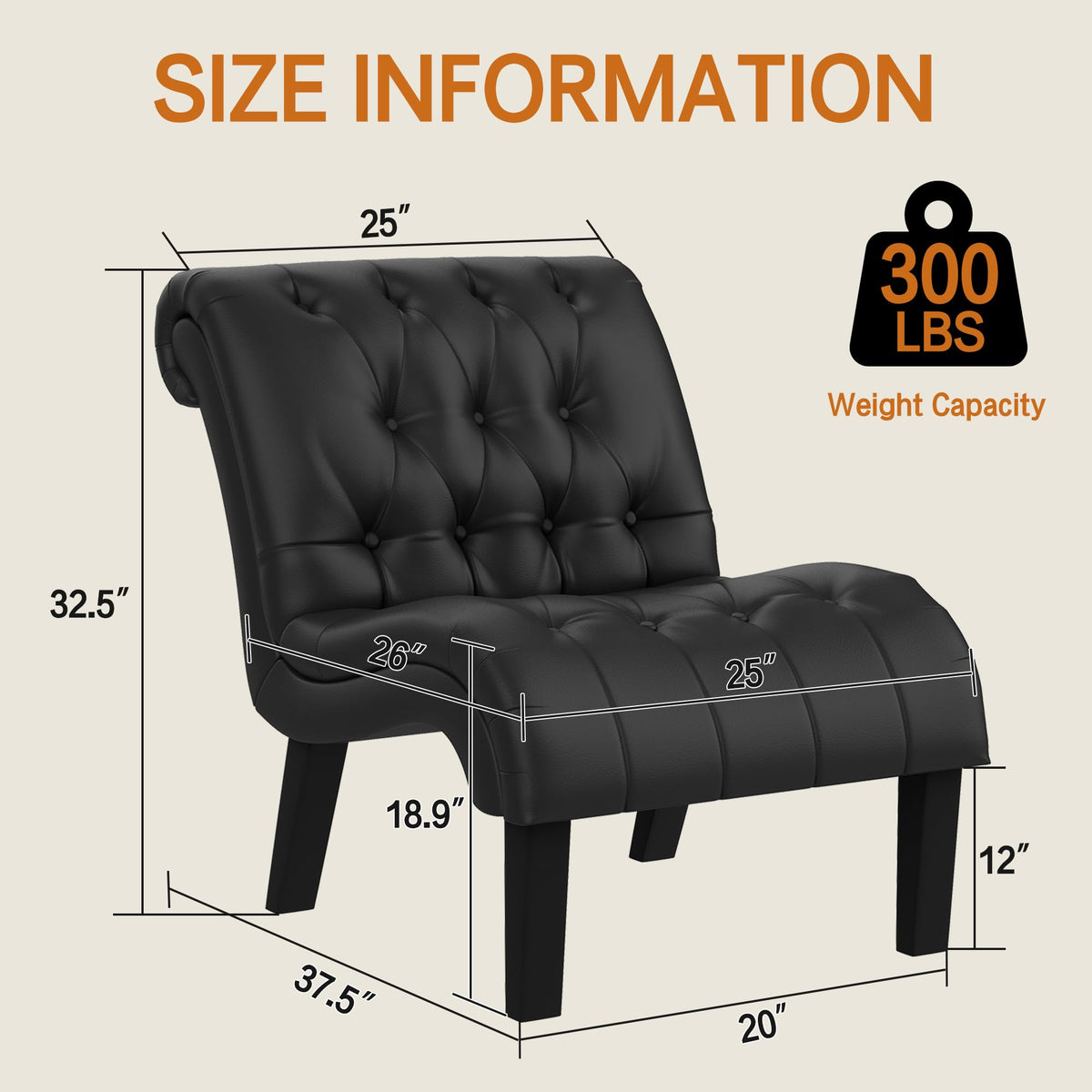 Black PU Leather Armless Accent Chair Set of 2 U96302