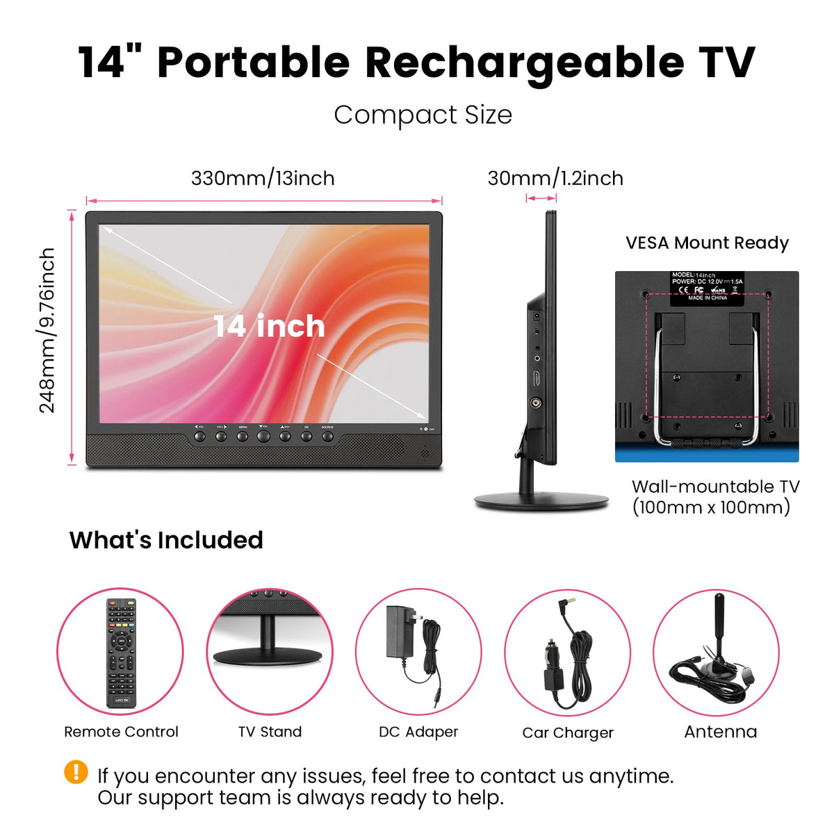 14 Inch Portable Rechargeable TV with Built-in Battery H23458