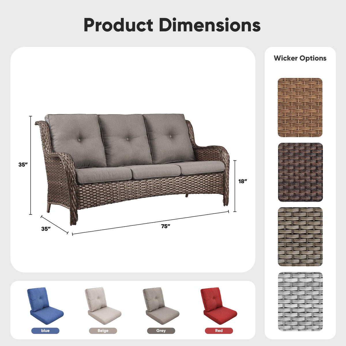 3-Seater PE Wicker Patio Sofa L859