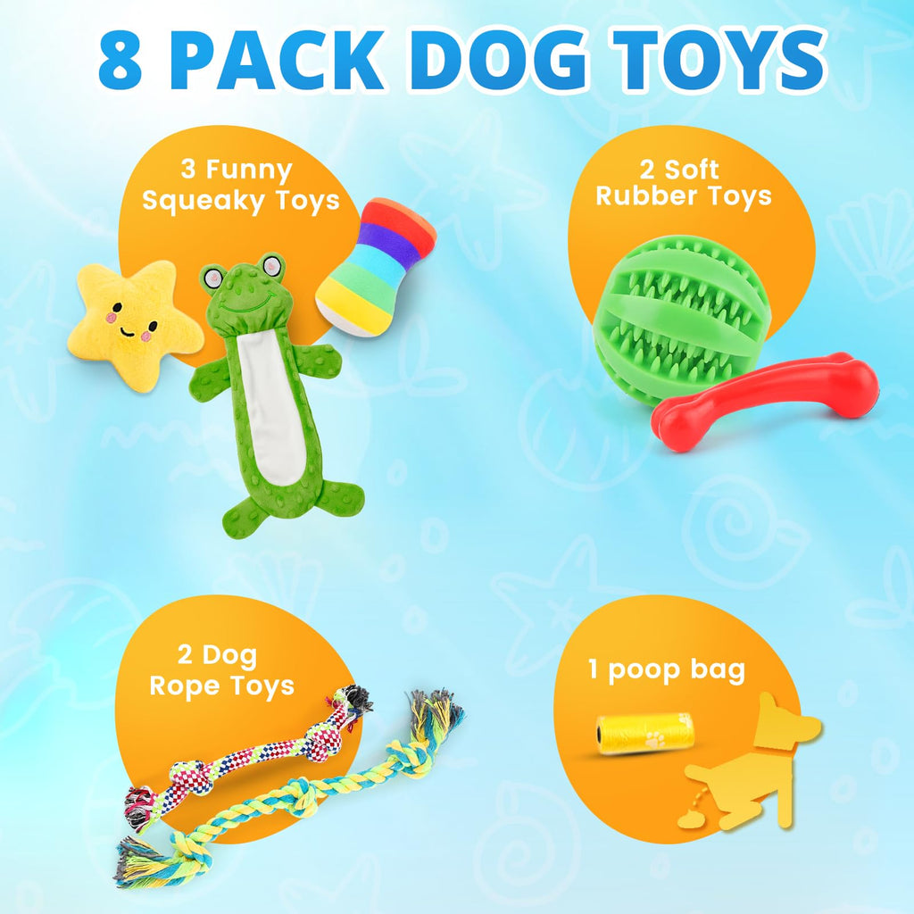 8 Pack Puppy Chew Toys with Squeaky Plush Rope and Ball O286