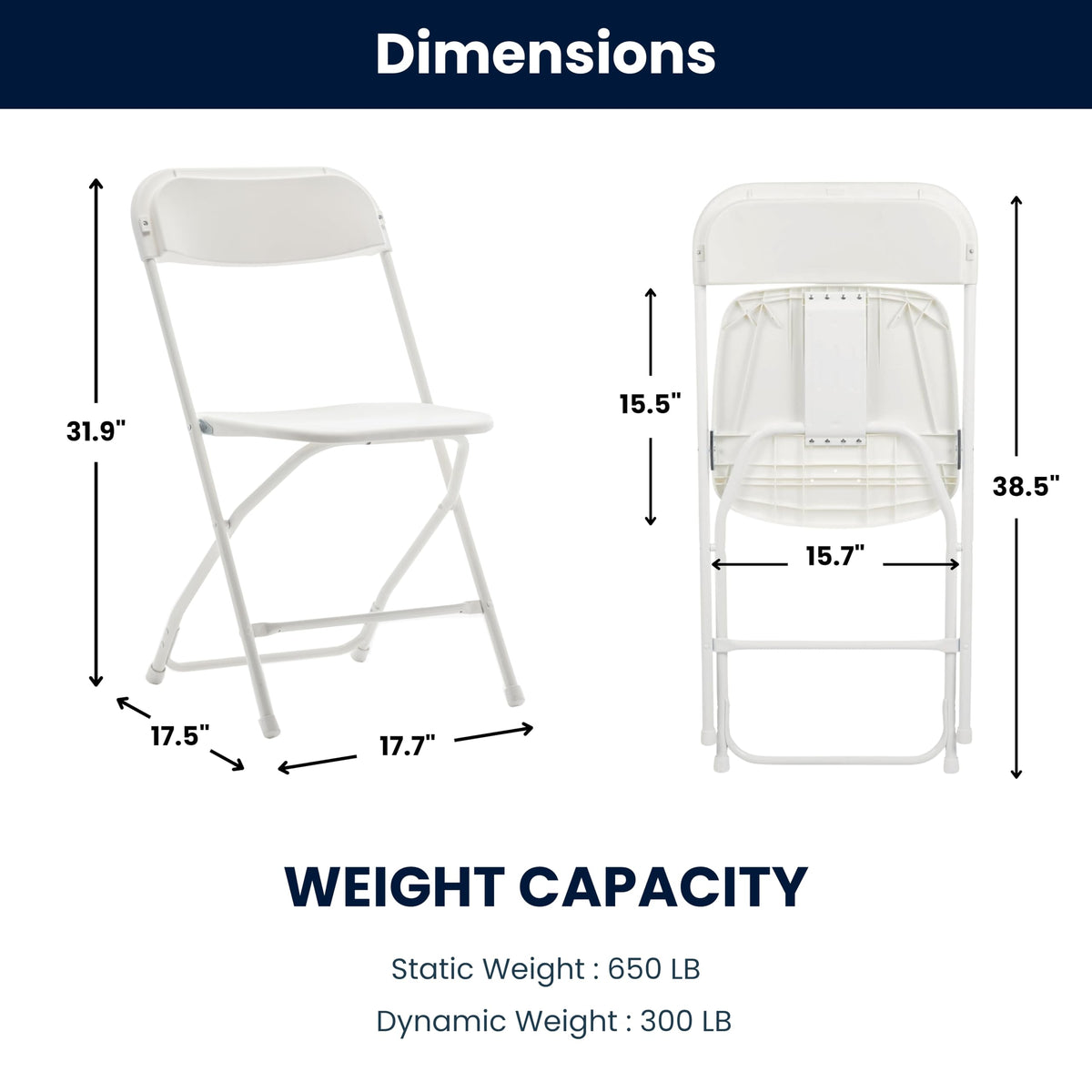 White Plastic Folding Chairs Set of 10 Steel Frame P18364