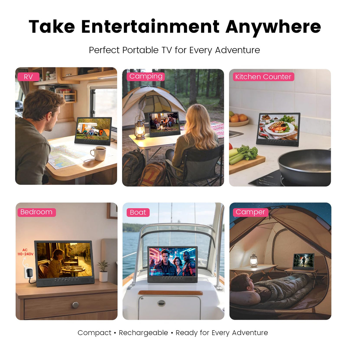 14 Inch Portable Rechargeable TV with Built-in Battery H23458
