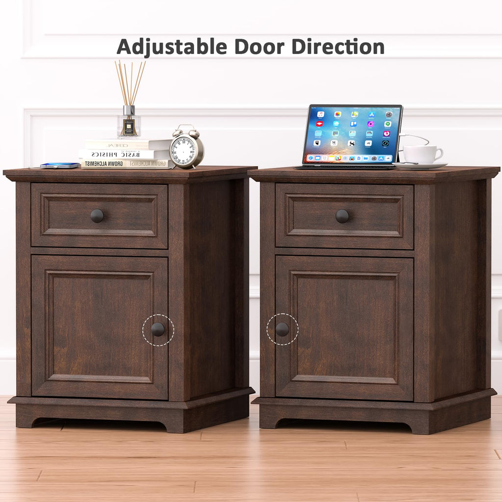 24" Tall End Table with Charging Station, Drawer & Storage Cabinet, Cherry B68803