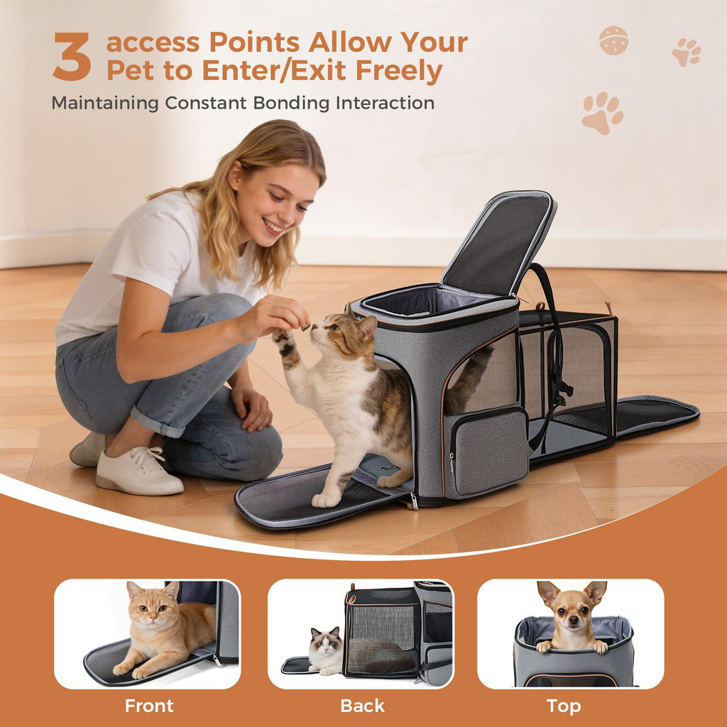 Expandable Foldable Pet Carrier Backpack with Inner Safety Leash, Grey B346