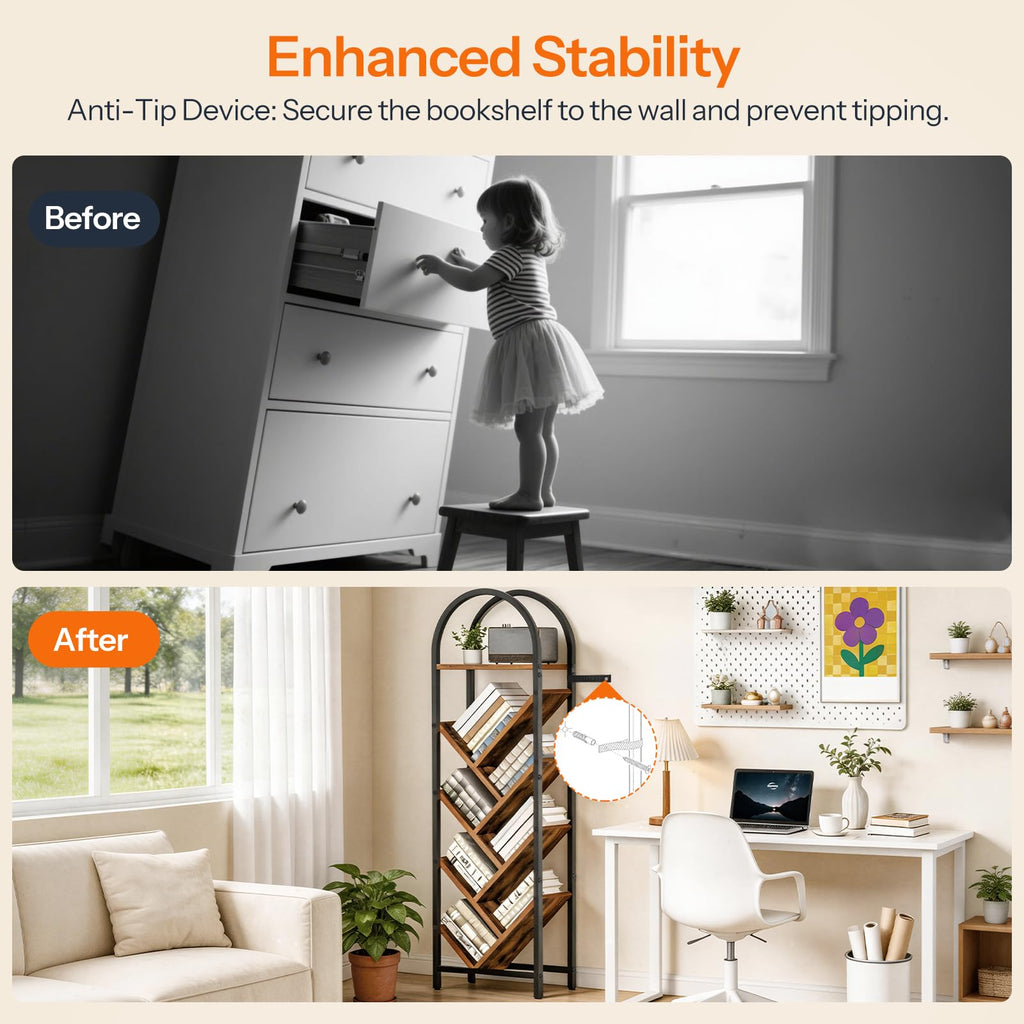 8-Tier Arched Bookshelf with Metal Frame E449