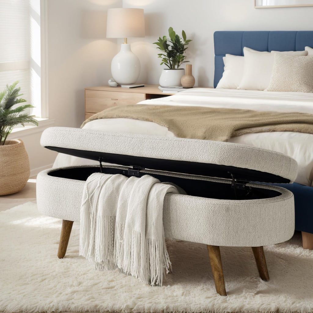 43.5" Beige Linen Storage Ottoman Bench X116579