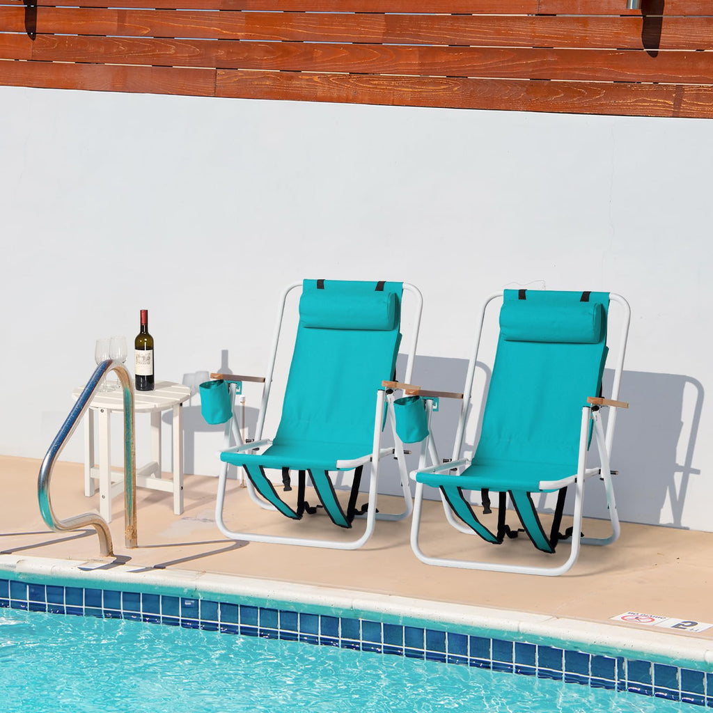 2 Pack Green Portable Folding Beach Chair with Cup Holder H739688