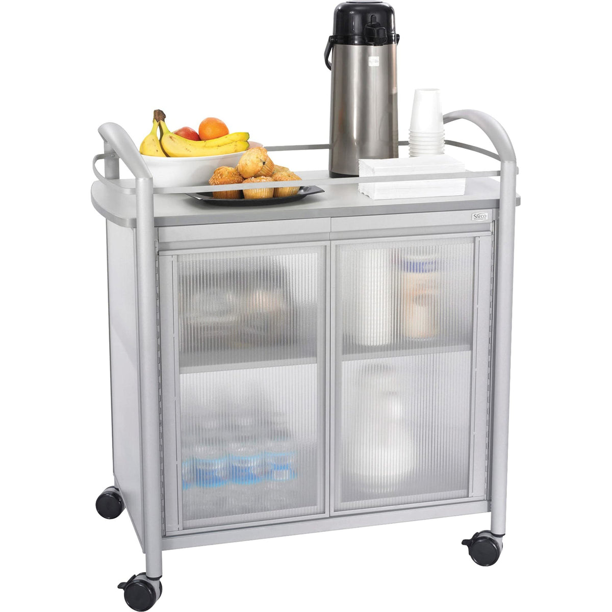 Gray Refreshment Cart with Double Doors and Swivel Wheels G81013