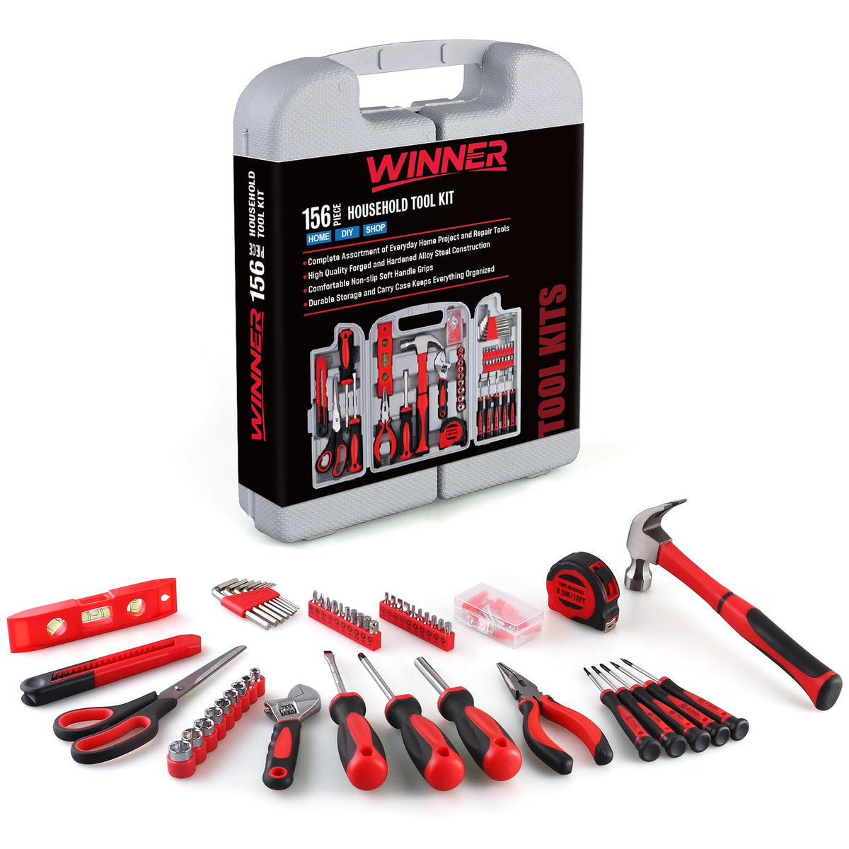 156-Piece All-Purpose Home Tool Kit in Foldable Toolbox Q53171