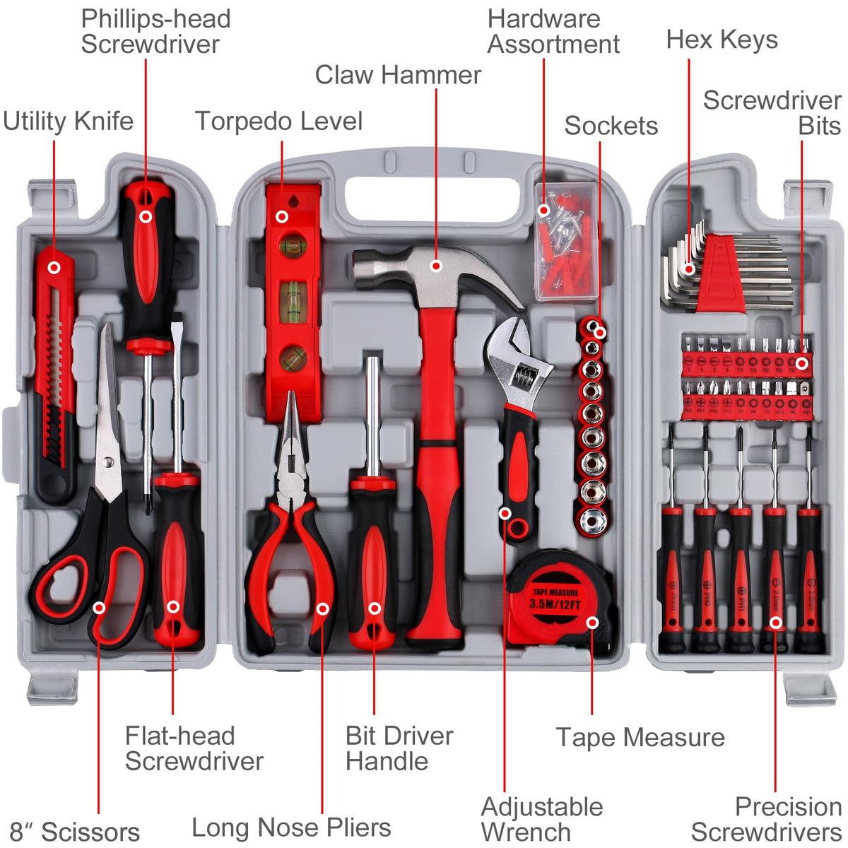 156-Piece All-Purpose Home Tool Kit in Foldable Toolbox Q53171
