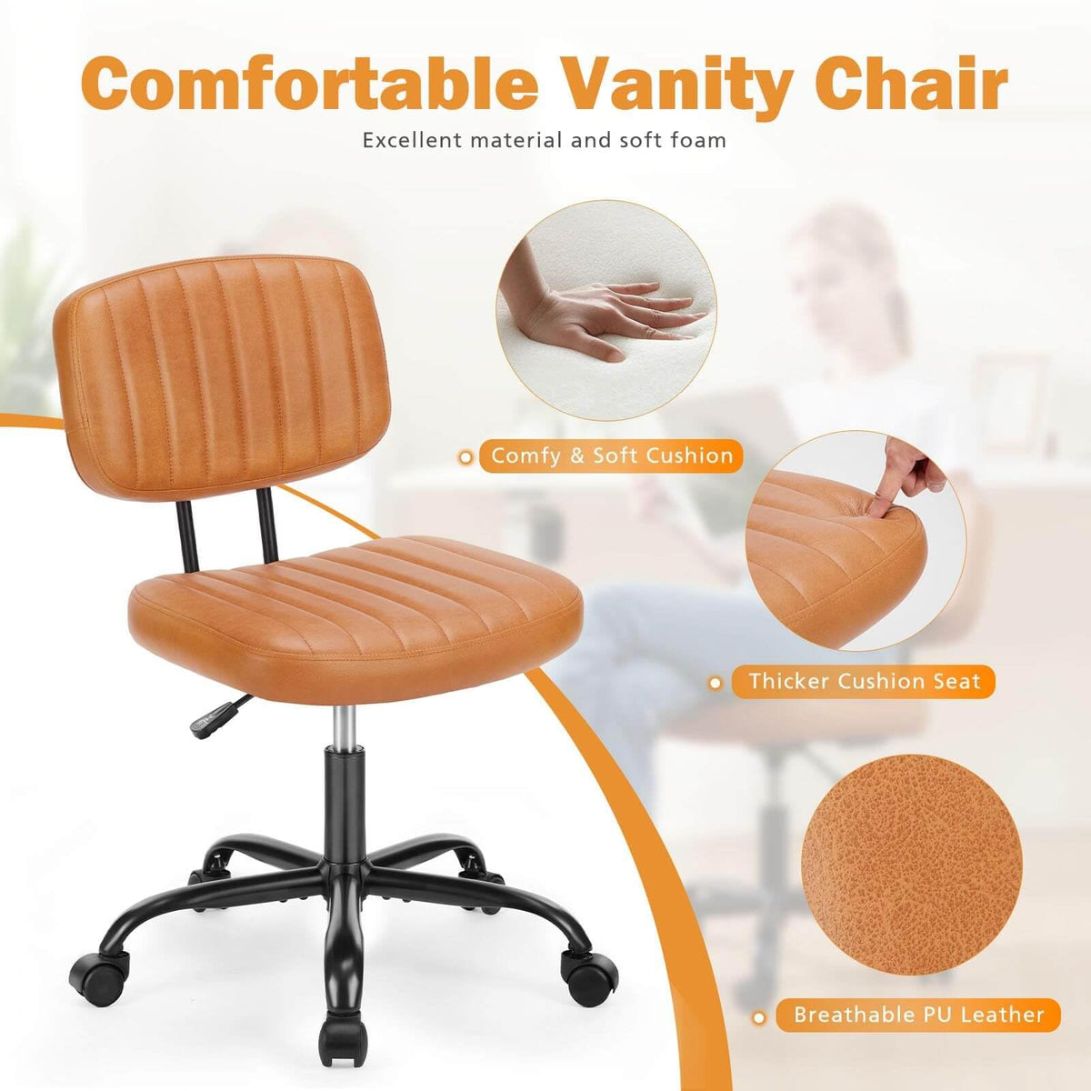Orange Adjustable Height Swivel Rolling Office Chair A420