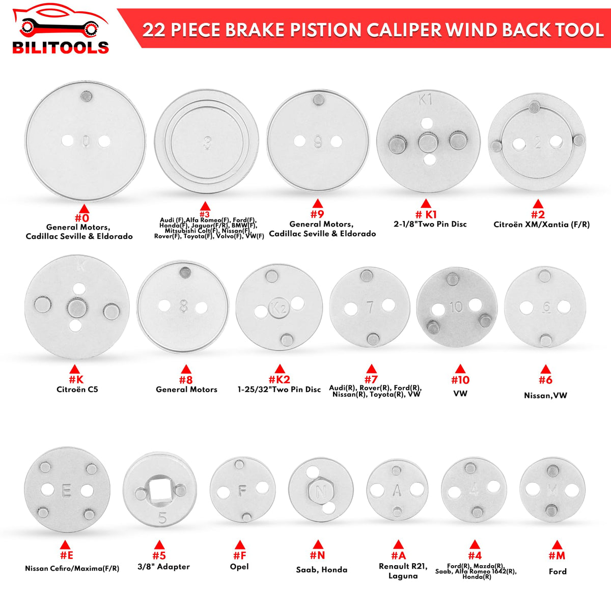 22-Piece Heavy Duty Brake Caliper Compression Tool with 18 Adapters K74758