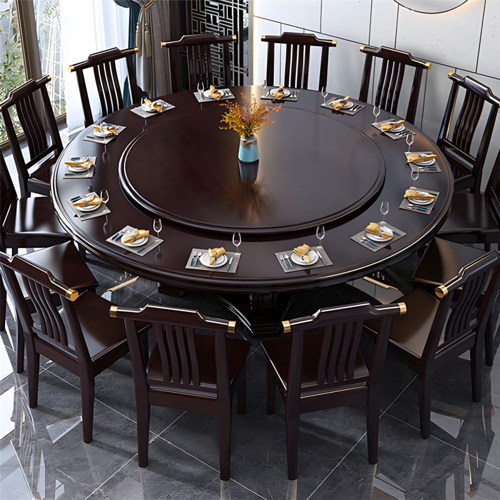 Black Round Solid Wood Dining Table with Lazy Susan E2510