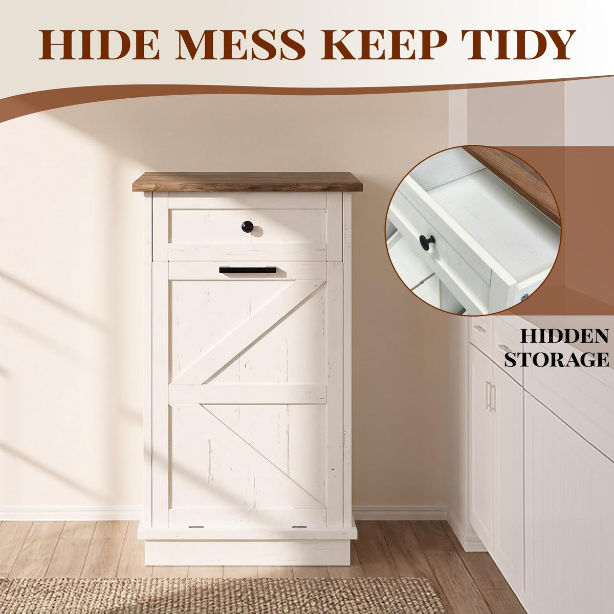 10 Gallon Tilt Out Trash Cabinet with Storage Drawer D4306