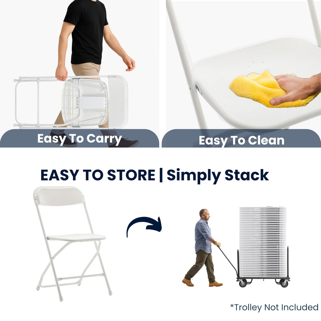 White Plastic Folding Chairs Set of 10 Steel Frame P18364