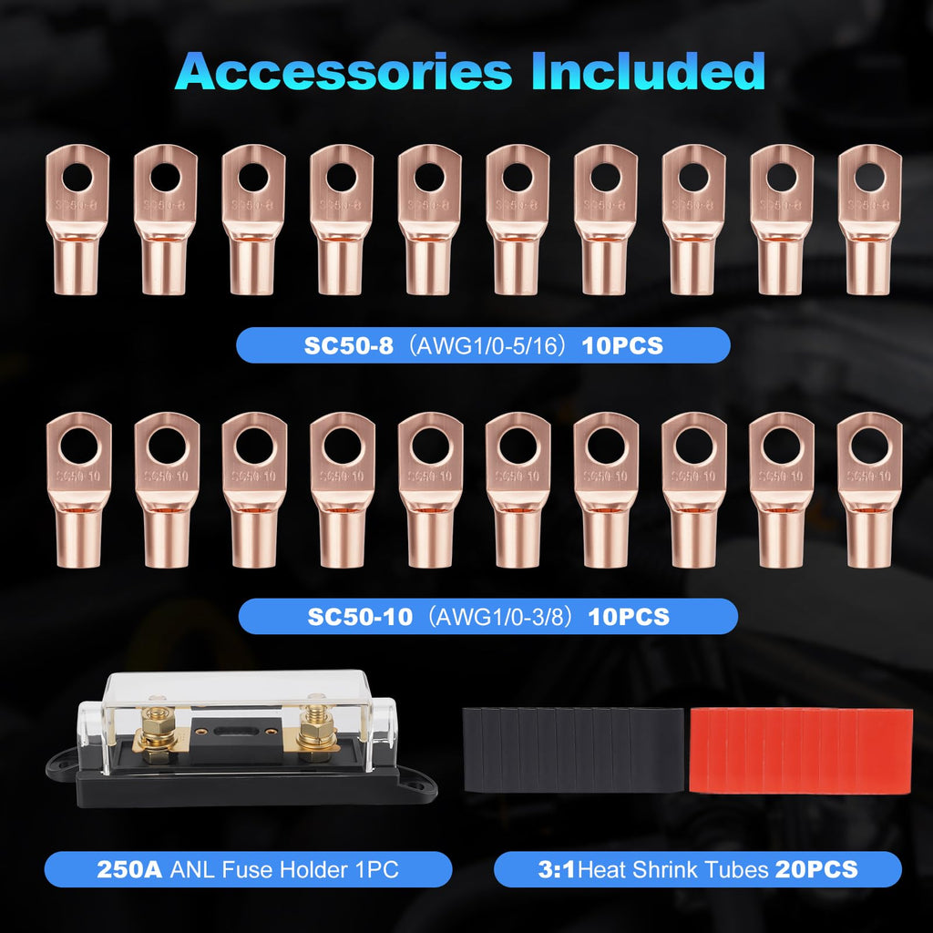 1/0 Gauge Copper Clad Aluminum Wire Kit with 250A ANL Fuse Holder Q235
