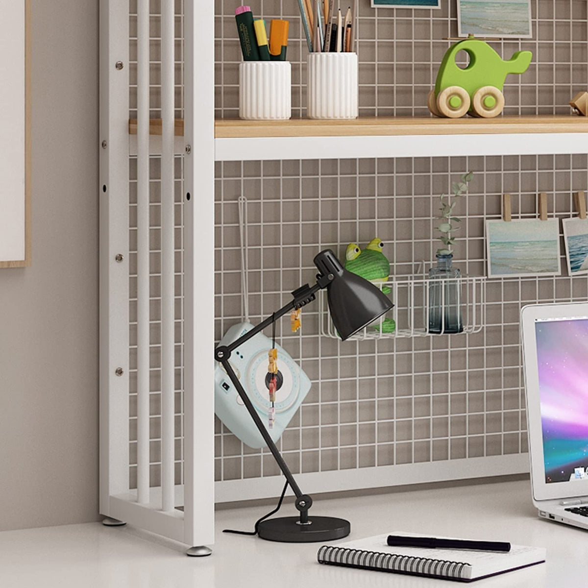 2 Tier Adjustable Metal Desktop Bookshelf White N257567