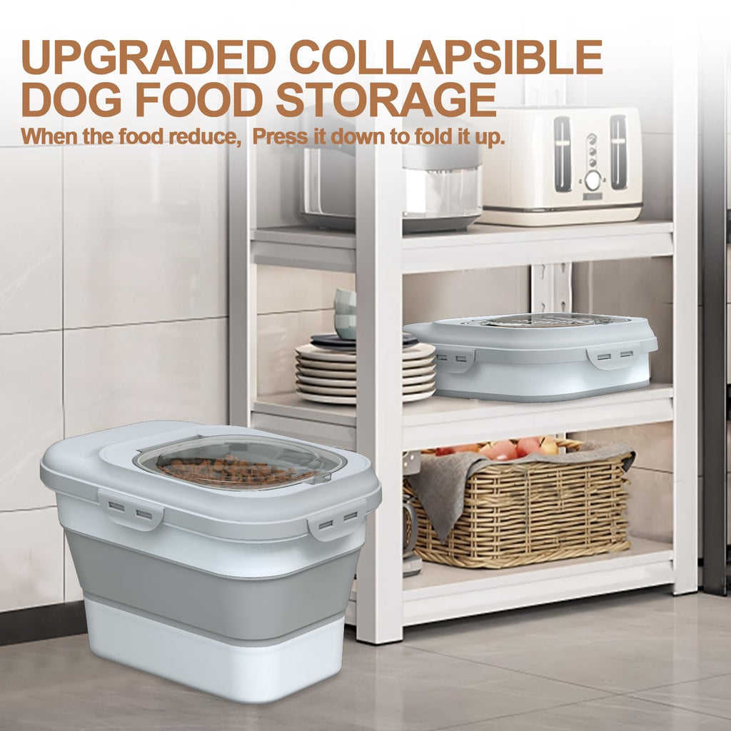 Collapsible Dog Cat Food Storage Container with Scoop Grey N414861