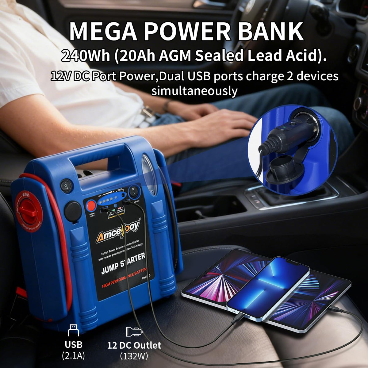 2000 Peak Amp 12V Car Battery Jump Starter R24927