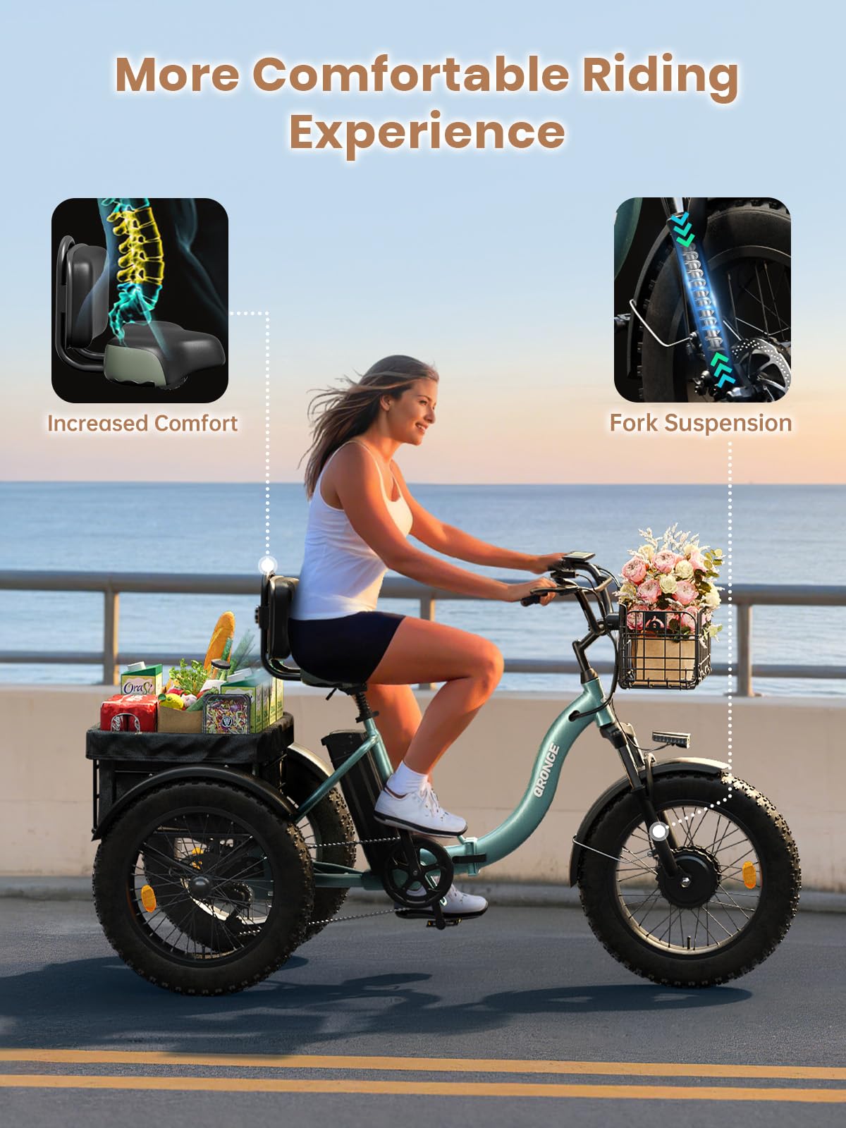 Electric Tricycle 960W Peak 36V 15AH Battery 20"*4" Fat Tire 3 Wheel Folding H5494