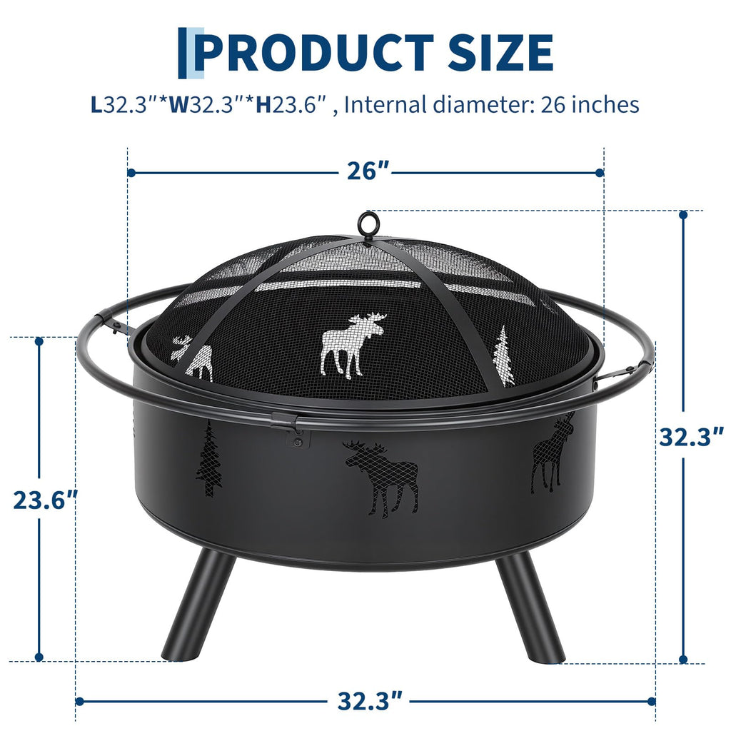 32" Round Wood Burning Fire Pit with Screen N58453