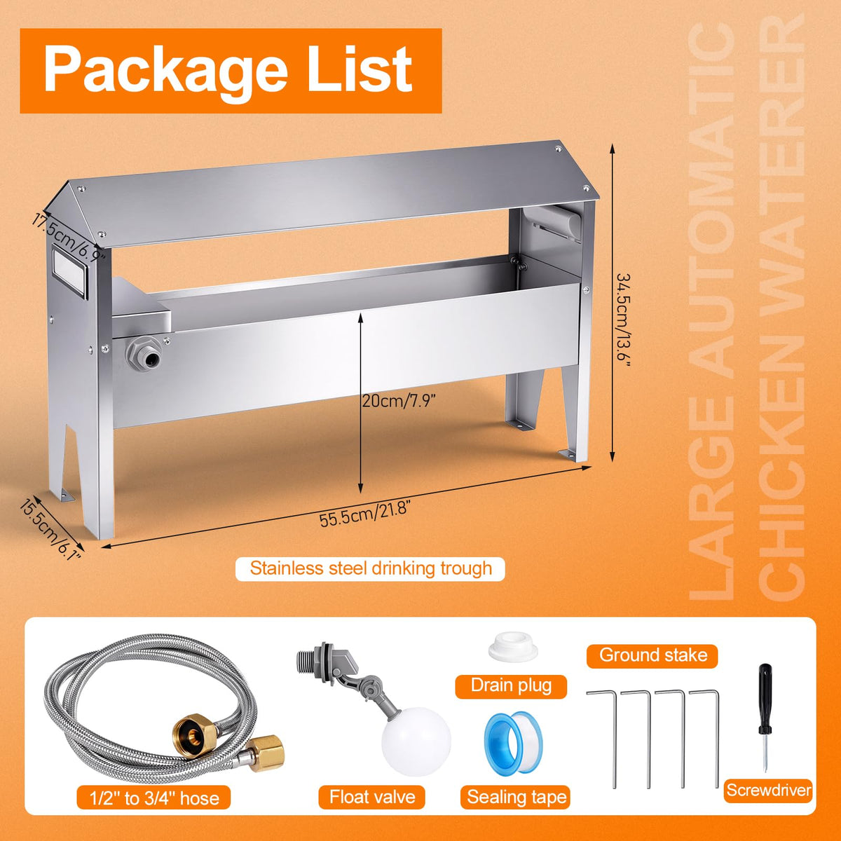 22'' Stainless Steel Automatic Chicken Waterer E2518