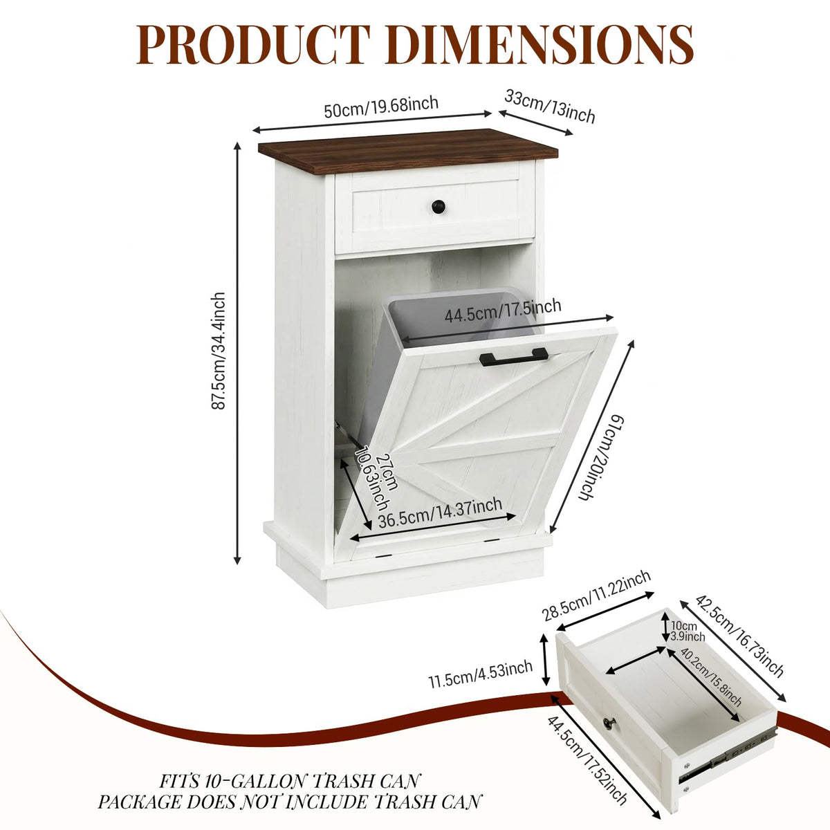 10 Gallon Tilt Out Trash Cabinet with Storage Drawer D4306
