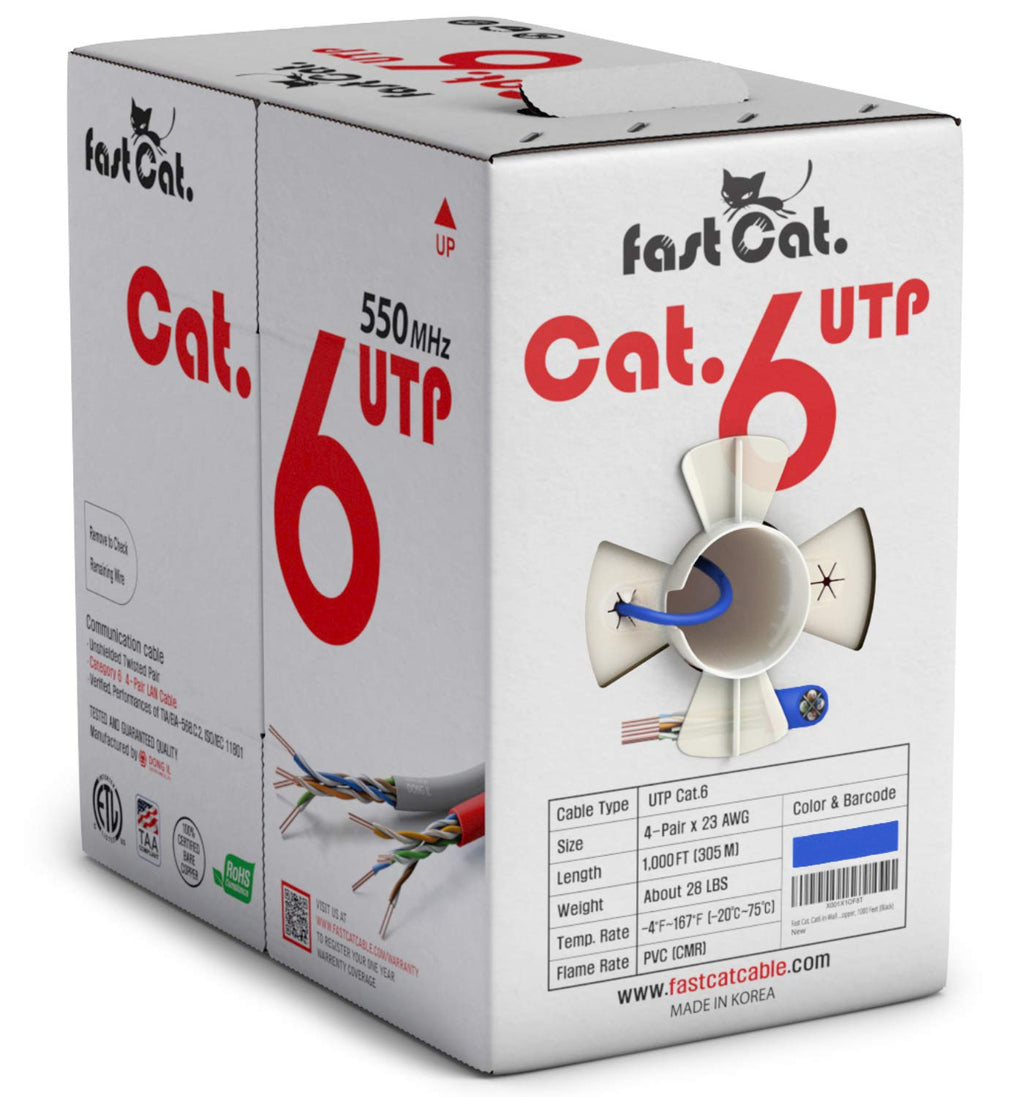 Cat 6 Ethernet Cable 1000ft Blue 23 AWG CMR Solid Bare Copper E9422