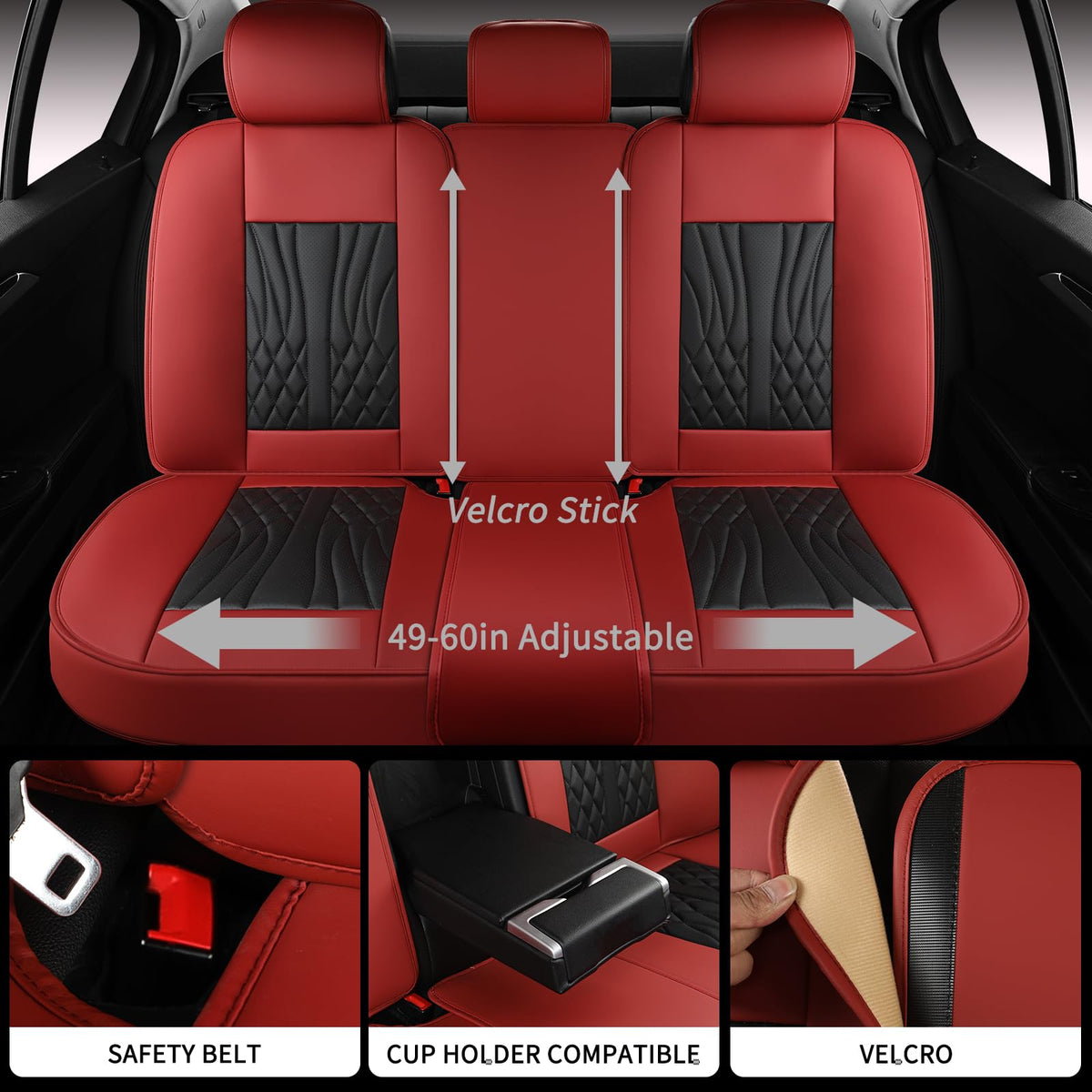 Wine Red Leather Car Seat Covers Full Set Q52805