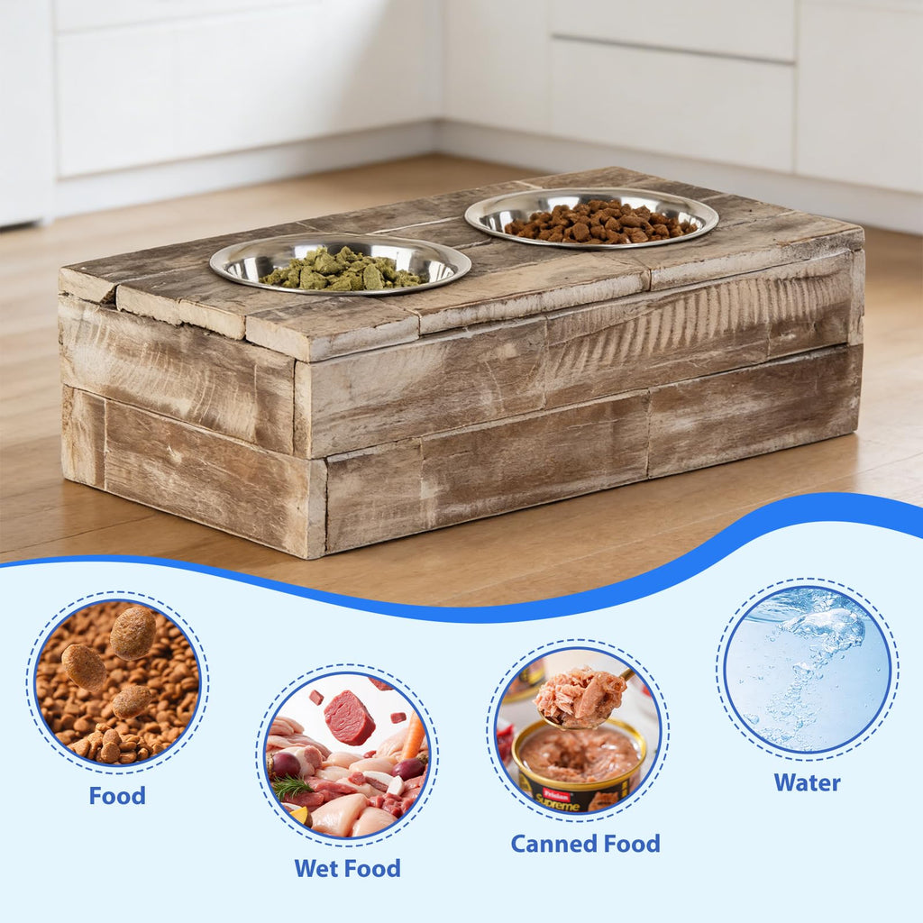 Elevated Dog & Cat Double Bowl Feeder Stainless Steel Bowls P36943